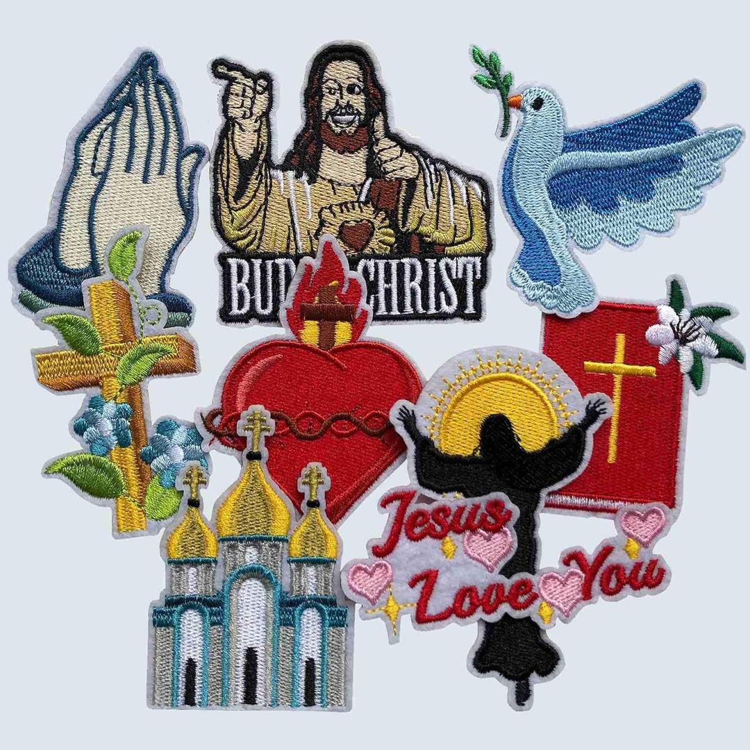 Minason Embroidered Iron-on Patches for Clothing: 9Pcs Bible Cross Jesus Sew on/Iron on Applique Repair Patch DIY Craft Accessories for Clothes Jacket Jeans Backpacks