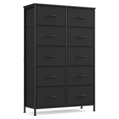 Dresser for Bedroom, 10-Drawer Storage Organizer, Rustic Brown & Ink Black, Steel Frame