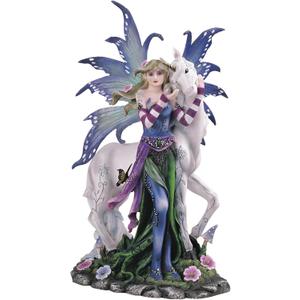 ICE ARMOR 10" H Blue and Purple Spring Fairy with Unicorn Figurine Statue Sculpture Ornament Decor for Housewarming, Holidays, Christmas for Men/Women