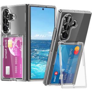 for Samsung Galaxy Z Fold 7 Case with Hinge Protection and Card Holder Military Grade Drop Protection PC Card Slot Case with Kickstand Slim Thin Cover for Galaxy Z Fold 7,Clear
