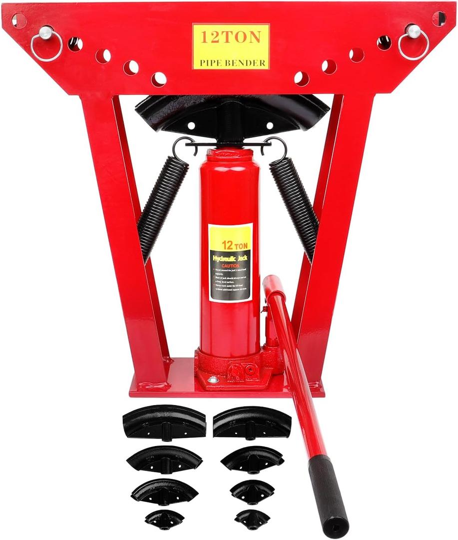 FAHKNS Hydraulic Pipe Bender 12 Ton Manual Copper Exhaust Bender Tool with 6 Dies (1/2,3/4,1,1-1/4,1-1/2,2") 90-180 Degree Adjustable Rollers Bending Steel Iron Metal Ratcheting Tube