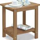 Y&M Outdoor Side Table, HIPS Adirondack Small Double Layer Table, Waterproof Square Outside Table, Balcony Modern End Tables for Patio, Pool, Beach, Porch, Deck, Indoor or Outdoor Use, Brown