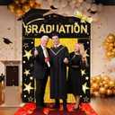 HunnmingRe 7 Pcs 2026 Graduation Party Decoration Include Class of 2026 Graduation Door Porch Banner, Gold Fringe Curtain, Red Carpet, Grad Photo Backdrop for College School (Black)