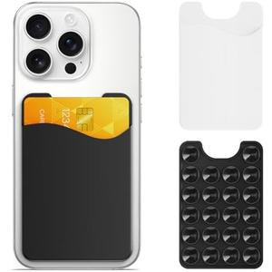 Pack Of 2 Perfitek Wallet Phone Card Holder 2 Pack, Suction Phone Card Holder Mount, Wallet Holder, for iPhone and Android Phones with Glass Backs (Black+White, Pink+White)