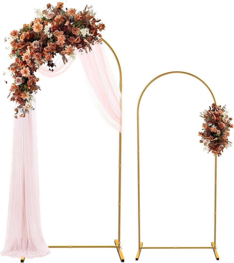 Wedding Arch Backdrop Stand, Set of 2 Gold Metal Arch Frame 7.2FT & 6FT, Backdrop Stand for Wedding Ceremony, Birthday Party, Baby Shower, Graduation, Garden Event