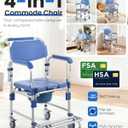 Bedside Commode Wheelchair with Drop Arms & Lockable Casters, Waterproof Aluminum Shower Chair, Anti-Tilt Foldable Footrest, Sponge Padded Seat, 330lbs Weight Capacity, 3 in 1 Bedside Commode Chair