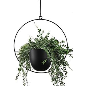 ABETREE Hanging Planter for Indoor Outdoor Plants Metal Mid Century Minimalist Wall Ceiling Plant Hanger, Hanging Flower Pot Basket Holder for Home Office Décor(Black)