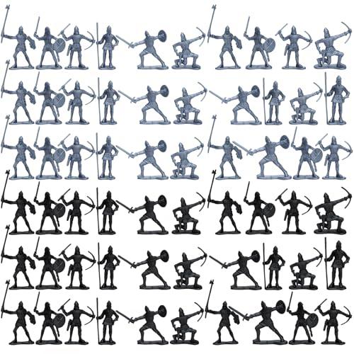 ONEST 60 Pieces Mini Medieval Knights Soldier Army Figures Soldiers Figurines Cupcake Topper Party Table Decorations
