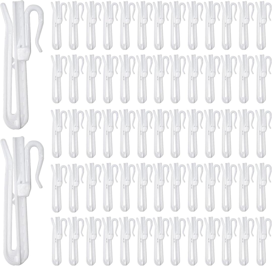 100Pcs Plastic Pinch Pleat Curtain Hooks, 70mm Adjustable Pinch Pleat Hooks Ratchet System Curtain Pleat Hook for Window Curtain, Door Curtain and Shower Curtain