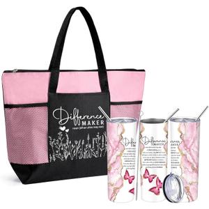 Buryeah 2 Pcs Difference Maker Gift for Women Thank You Tote Bag & Tumbler for Employee Coworker Volunteer Nurse Gift(Pink)