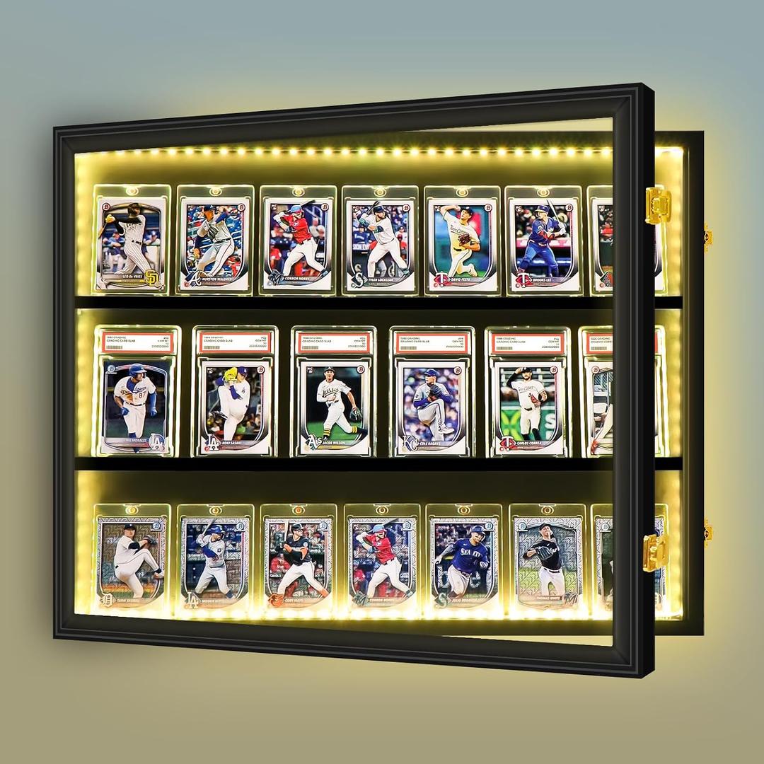 Baseball Card Display Case, 3 Tier Card Display Frame Lockable, Trading Card Display with UV Protection Sports Card Display Case for Baseball Cards, Football Cards, Sports Cards