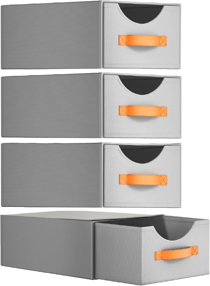 Large Stackable Storage Drawers,Closet Storage Drawers,Closet Organizers And Storage,Closet Bins,Collapsible Organizer For Bedroom, Living Room,4 Pack,Grey
