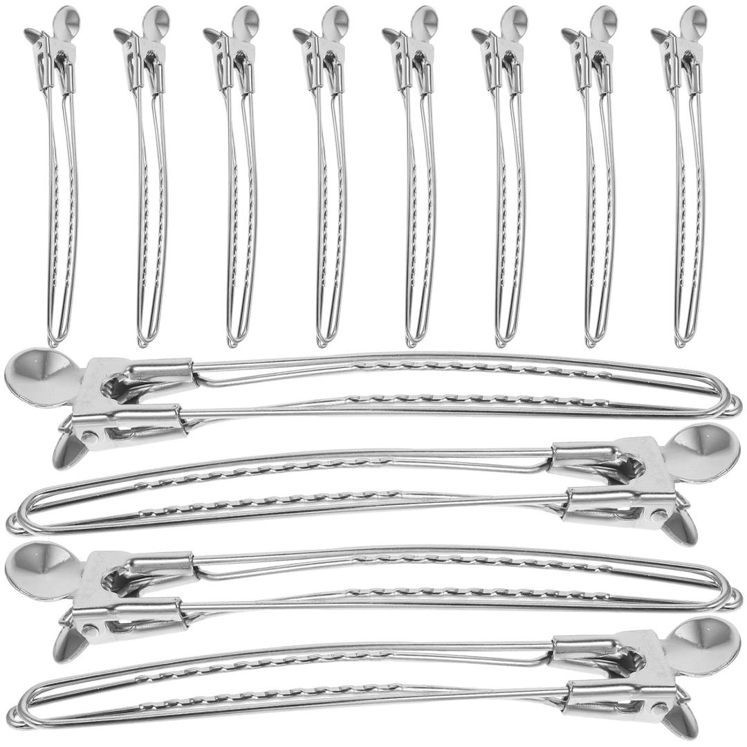 FRCOLOR Stainless Steel Hairdressing Positioning Clips 12Pcs Metal Styling Clamps Mini Sectioning Clips for Salon and Home Haircuts