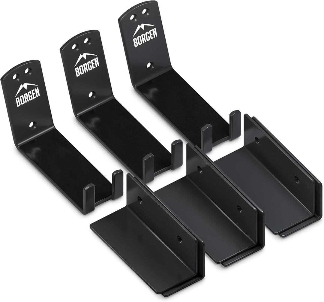 Borgen Bike Wall Mount Pedal Hook for E-Bikes, MTB & Road - Bicycle Wall Mount with Support Brackets and Wall Protection Pads, Suitable as Bike Rack Garage Bike Storage Shed and Bicycle Storage Indoor (Set of 3, Black)