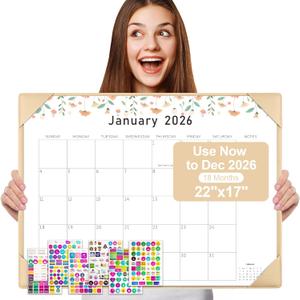 Gannyfer Desk Calendar 2026 with Desktop Mat, Simplified Large 22" x 17" Desktop Pad Calendar, 18 Month Desk Calendar, Use Now to Dec 2026, Office Supplies Perfect for Home School and Office - Apricot(6 Stickers Included)