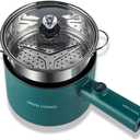 Green Hot Pot Electric with Steamer, Multi-function Cooker, 1.8L Noodle cooker Non-Stick Frying Pan, Electric Pot for Pasta with Adjustable Temprature Control, Over-Heating & Boil Dry Protection