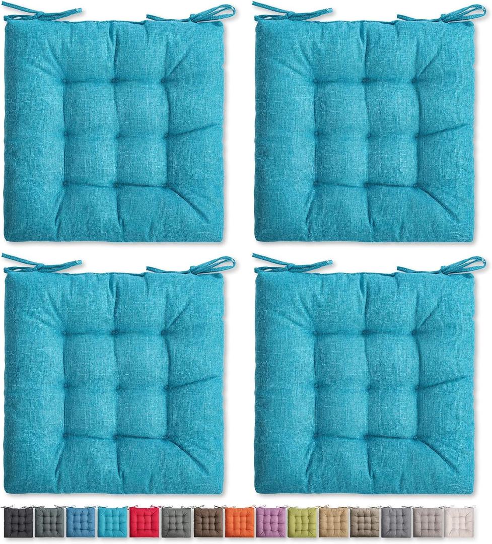 SQUARE MOON 4 Pack Chair Cushions, Seat Cushions, Chair Pads, Chair Mat for Indoor, Outdoor Dining Chair, Kitchen Chairs, Dining Room Chairs (16" 16" 4 Pack, Light Blue)