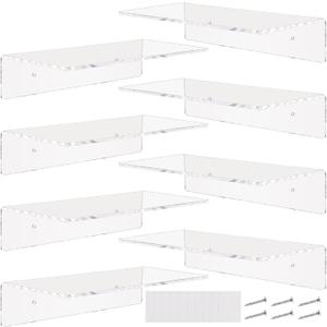 Vinsot 8 Pack Acrylic Floating Shelves 12 Inch Clear Acrylic Wall Display 4 mm Thick Invisible Book Shelves for Bedroom Living Room Bathroom Office Wall