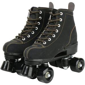 XUDREZ Cowhide Roller Skates for Women and Men High-Top Shoes Double-Row Design,Adjustable Classic Premium Roller Skates, Black 6