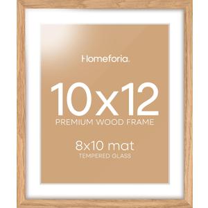 Homeforia 10x12 Picture Frame Wood, High End Natural Oak 10x12 Light Wooden Poster Frames with Mat 8x10, 10 x 12 Frames Matted to 8 x 10 Photo, 12x10 Hanging Frames, Tempered Glass, Wall Kit, Set of 1
