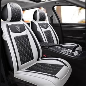 Car Seat Covers Full Set, Super Luxurious Heavy Duty Waterproof Leather Automotive Vehicle Cover for Cars SUV Pick-up Truck, Universal Non-Slip black white Seat Car Accessories (Full Set/White)
