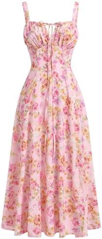 Women's Floral Corset Dress Formal Cocktail Dresses Going Out Casual Sundress Split Thigh Spaghetti Strap Vintage Dress Size XL