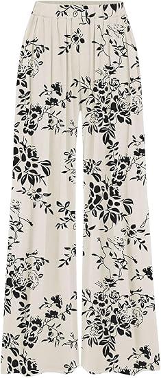 CIDER Wide Leg Palazzo Pants for Women with Pockets Elastic Business Causal Pants Women Summer for Beach Travel Trousers Ivory Large