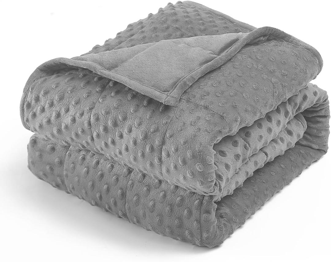 Wemore Minky Dot Weighted Blanket for Adults Queen Size 15 lbs, Soft Cozy Heavy Blanket for Stress Relief and Sleep Promotion, Breathable Blanket for All-Season with Glass Beads, Grey 60 x 80 inches (60" x 80" 15lbs)