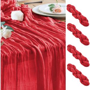 Wokceer Cheesecloth Table Runner 4Pack 10FT Red Christmas Boho Gauze Fall Thanksgiving Cheese Cloth Table Runner for Party Easter Rustic Sheer Table Runners for Baby Bridal Shower Wedding Table