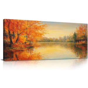 Large Canvas Wall Art Black White Landscape Nature Foggy Forest Autumn Trees Calm River Canvas Paintings Wall Painting Rustic Home Decor Wall Decor for Living Room Office Ready to Hang 30x60inch (Multi8)