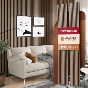 Avana Acoustic Wood Wall Panels  93.2x11.25 Inch Panels  Fits 94x12 Layout  Smoke Walnut Acoustic Panels 2 PCs  Wall Panels for Interior Wall Decor for Homes, Offices  Wood Panels for Wall