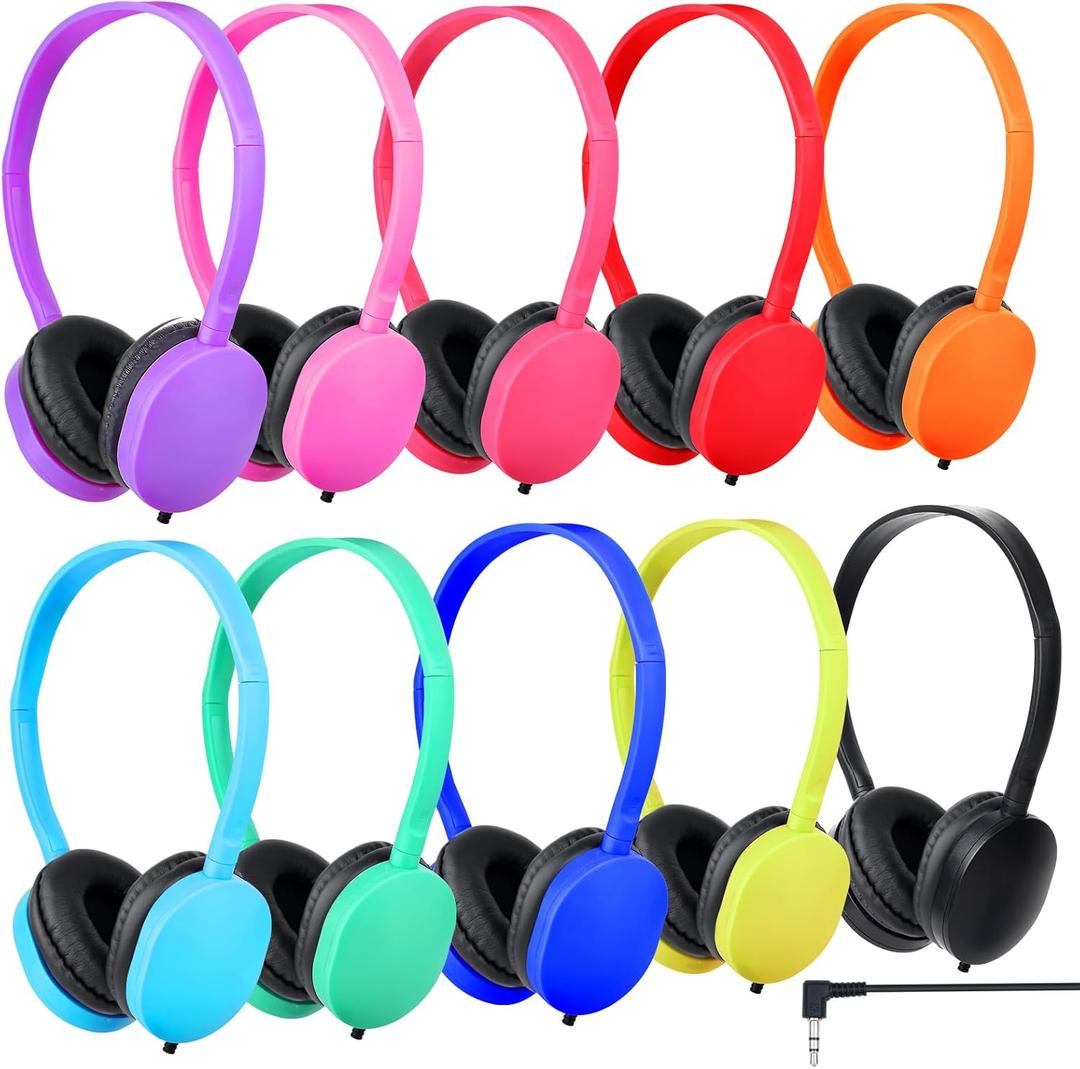 Classroom Kids Headphones Bulk 10 Pack,Class Set of Headphones for School Students Children Toddler Boys Girls Teen 3.5mm Plug Mixed Colors (B)