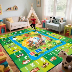 8'x 10' ABC Rug, Kids Rugs for Playroom Classroom Bedroom, Educational Learning Play Mat with Alphabet Animals Numbers & Shapes (8x10 Feet)