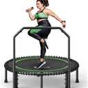 BCAN Rebounder Trampoline for Adult, 48" Fitness Trampoline with Bungees, U Shape Adjustable Foam Handle, Stable & Quiet, Indoor Outdoor Workout-Green