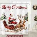 Merry Christmas Shower Curtain Santa Claus Sleigh Reindeer Xmas Tree Snowflake Winter Holiday Bathroom Curtains Waterproof Polyester Fabric Bath Curtain 72 x 72 Inch with 12 Hooks