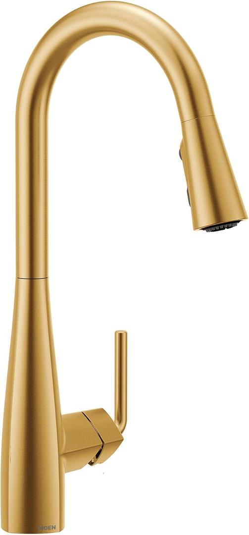 Moen Crisan Single Handle Pulldown Kitchen Faucet Featuring Power Boost and Reflex Docking System, Brushed Gold, 87237BG