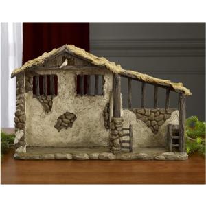 Three Kings Gifts Lighted Stable, Creche, Flat Bottom for Stability, Home Decorating Nativity Scene Set & Figures Shelter with White Dove, for 7 inch Scale Collection