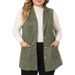 Agnes Orinda Plus Size Utility Vest for Women Lapel Sleeveless Lightweight Casual Suede Vests Jacket (2X, Green)