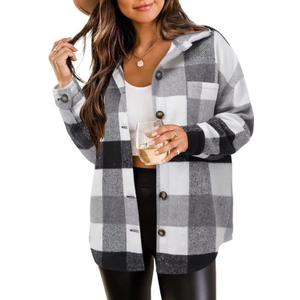 ZOLUCKY Womens Shackets Jacket Plus Size Long Sleeve Button Down Shirts Blouses Tops (Large, Gray)