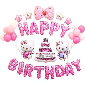 24Pcs Birthday Party Decorations - Pink Aluminum Film Balloons, Cartoon Theme Party Supplies for Girls