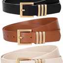 3 Pack Women Leather Belt for Jeans Pants Dresses Fashion Ladies Waist Belts with Gold Buckle (F-black+brown+beige(square Gold Buckle)), Size: for Waist Size 25"-31"