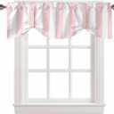 Pink Striped Tie Up Valance Curtains for Windows, Farmhouse Kitchen Curtains Window Treatments, Modern Pink White Stripes Short Window Shades Valances for Bedroom Bathroom Cafe 42"x12"