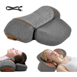 Neck Massager, Rechargeable 3 in 1 Neck Massager, Electric Cervical Pillow Hump for Shoulder, Heating & Stress Relieving, Ergonomic Memory Foam Pillow (Space Gray)