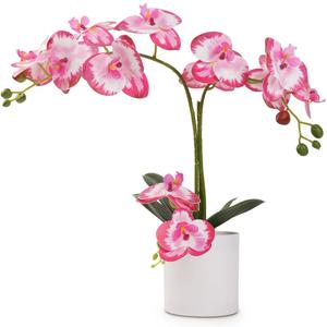 Ucky Fake Orchid Pink Butterfly Orchid Artificial Flowers Pink 15 Inch Orchid Bonsai Realistic Plastic Flower Fake Flowers for Home Table and Cabinet Decoration Party and Wedding Decor Flowers