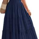 BTFBM Womens Summer 2025 Casual Midi Maxi Dresses Lightweight Short Sleeve V Neck Elastic Waist Boho Beach Dress Pockets (Small)