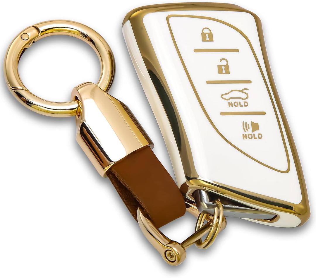for Lexus Key fob Cover Keychain KeyCase Compatible with 2018-2024 ES350 RX350h LC500h LS500h UX200 UX250h ES250 ES300h GX460 NX350 NX450 (White)