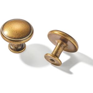 5 Pack Antique Brass Cabinet Knobs Drawer Knob Kitchen Hardware - Single Hole Vintage Retro Cabinet Knobs Kitchen Cabinet Pulls for Closet Wardrobe Dresser Cupboard