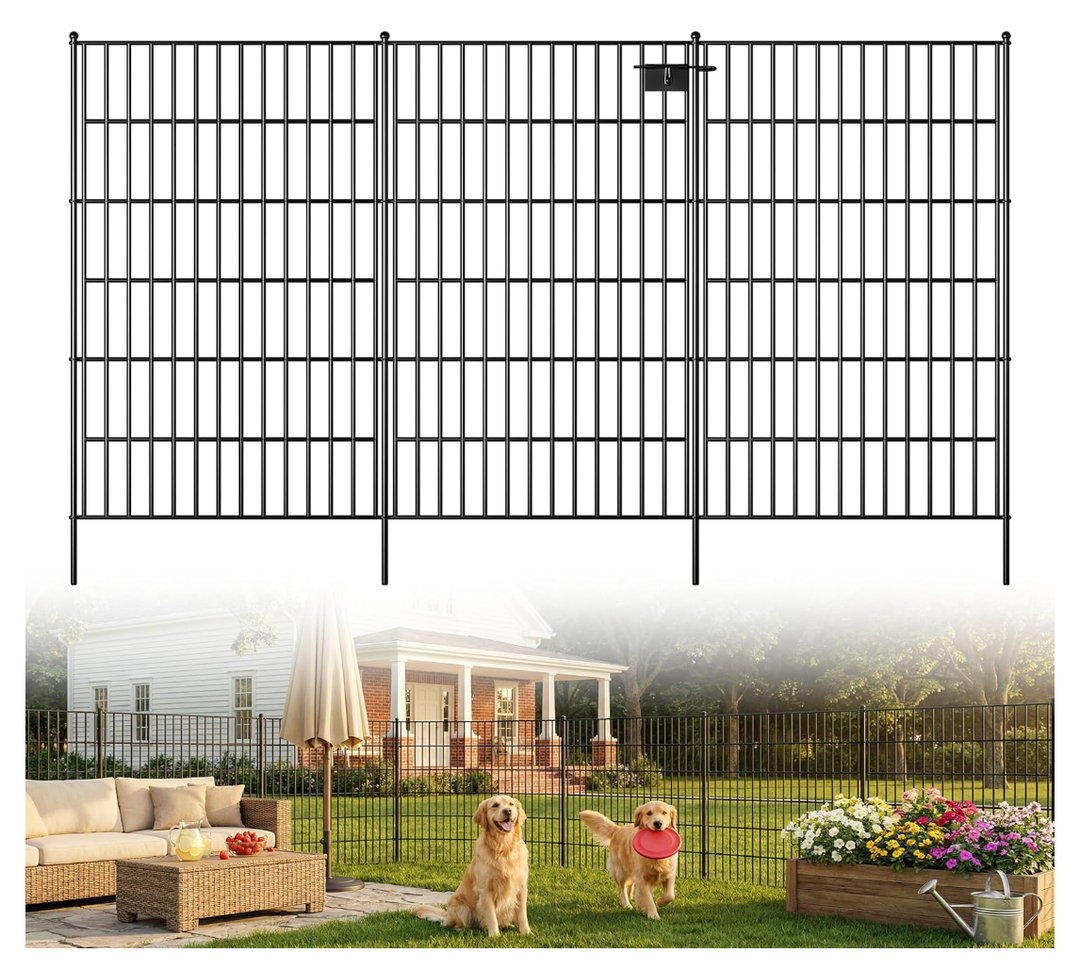 Toolterritary 10 Panels No Dig Decorative Garden Fence, 48in(H) x 25ft(L), Dog Fence Outdoor for Yard - Rustproof Metal Animal Barrier Fencing for Patio, Flower Bed, Ideal for Dogs, Rabbits
