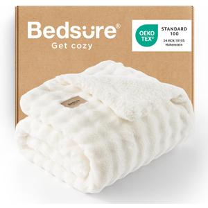 Bedsure Bubble Sherpa Blanket Twin Size for Bed - Fuzzy Fleece Thick Warm Christmas Blanket for Winter, GentleSoft Cozy Plush Throw Gift for Women, Room Decor, Ivory, 60x80 Inches