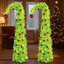 Thyle 2 Pcs 5ft Bendable Pop up Christmas Tree Collapsible Lime Green Whimsical Christmas Tree with 1 Red Ball Top 48 Small Red Ball Ornaments for Indoor Outdoor Home Xmas Holiday Party Decor
